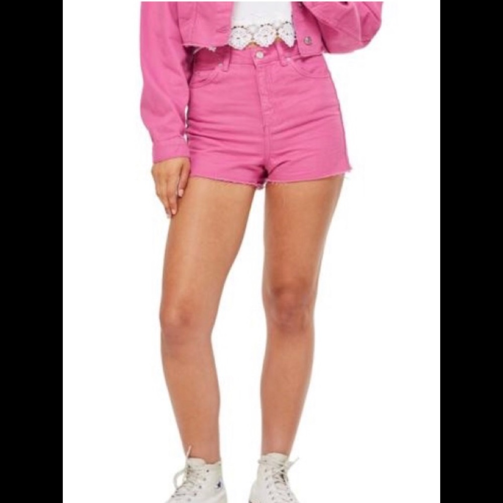 Topshop Pink Denim High Rise Cutoff Shorts